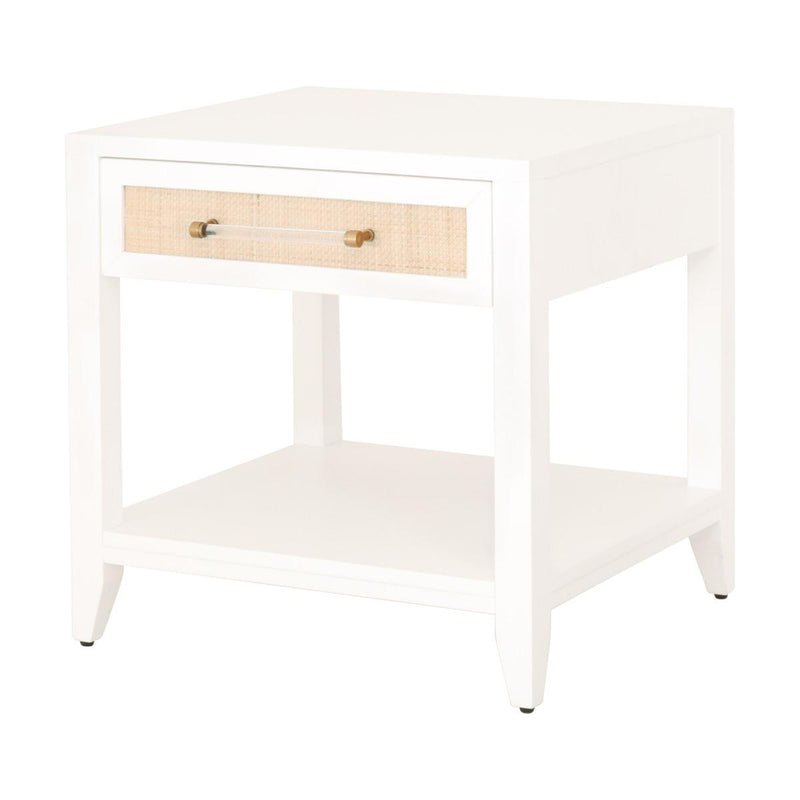 Essentials For Living Traditions Holland Side Table in Matte White/Natural Rattan image