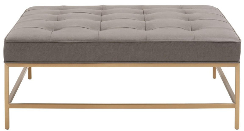 Essentials for Living Stitch and Hand Brule Upholstered Coffee Table in Ore Gray Synthetic, Brushed Brass image