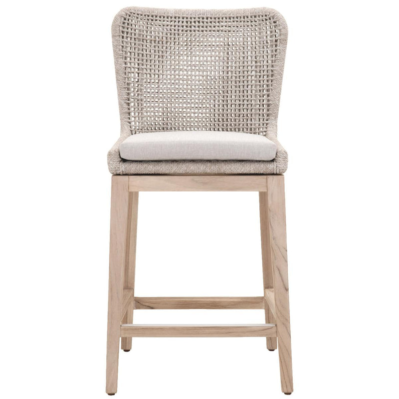 Essentials For Living Woven Mesh Outdoor Counter Stool in Taupe & White Flat Rope image
