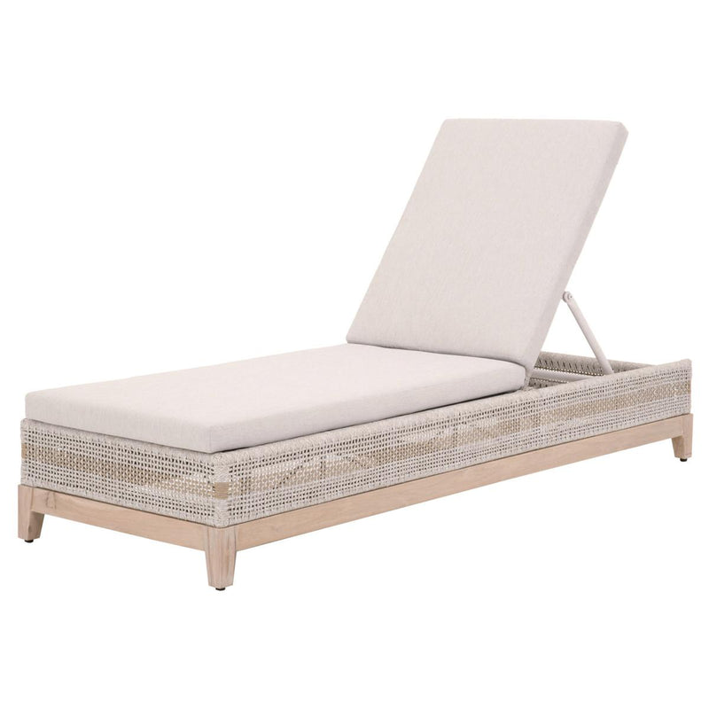 Essentials For Living Woven Tapestry Outdoor Chaise in Taupe & White/Gray Teak image