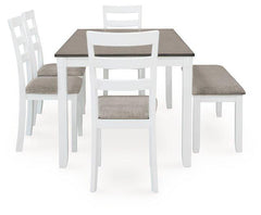 Stonehollow White/Gray Dining Table and Chairs with Bench (Set of 6)