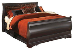 Huey Vineyard Black Queen Sleigh Bed with Mirrored Dresser and 2 Nightstands