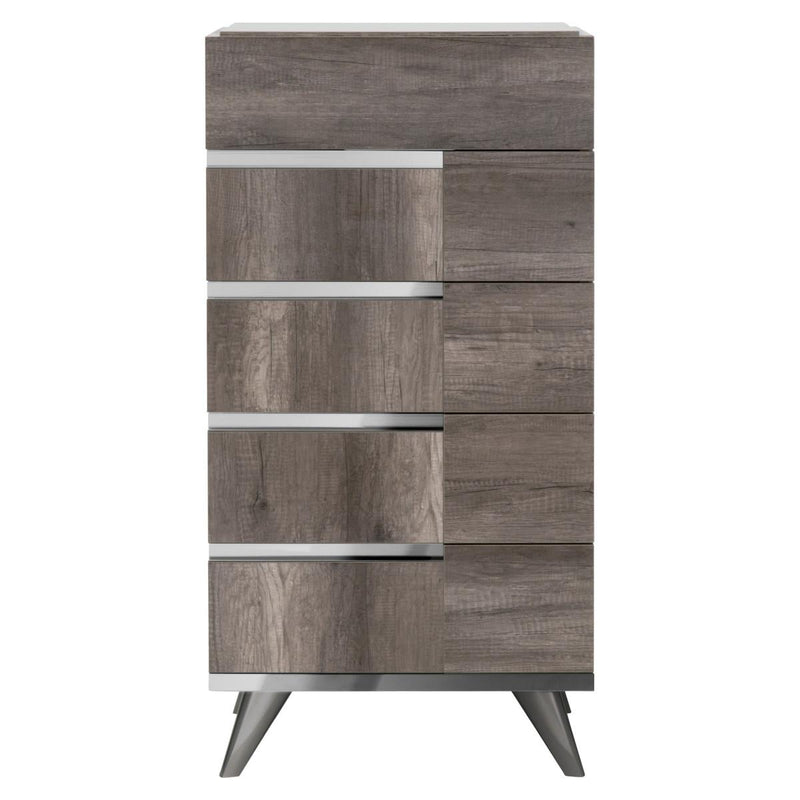 Essentials For Living Vivente Collina 5-Drawer High Chest in Vintage Oak/Chrome Foil Trim image