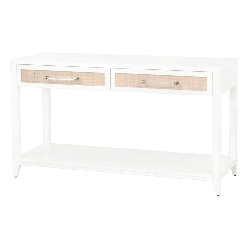 Essentials For Living Traditions Holland Console Table in Matte White/Natural Rattan - WILL SHIP IN 2022 image