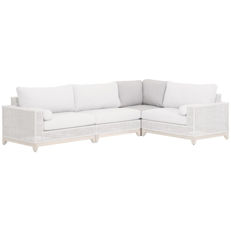 Essentials For Living Woven Tropez Outdoor Modular Corner Sofa in Taupe & White Flat Rope/Pumice image