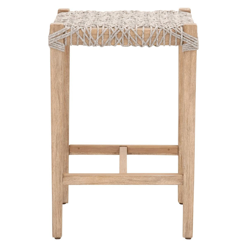 Essentials for Living Woven Costa Backless Counter Stool in Taupe and White Flat Rope, Natural Gray Mahogany image