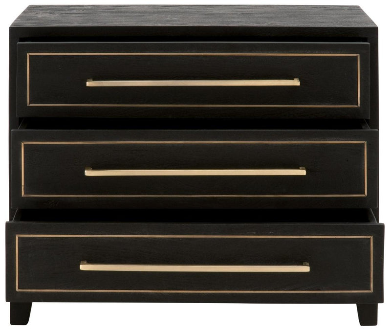 Essentials for Living Lotus Ebony 3-Drawer Nightstand in Black Sandblasted Mango / Brass image