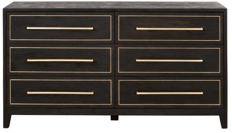 Essentials for Living Lotus Ebony 6-Drawer Double Dresser in Black Sandblasted Mango / Brass image