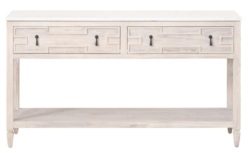 Essentials for Living Bella Antique Emerie 2-Drawer Entry Console in White Wash Pine, White Quartz image