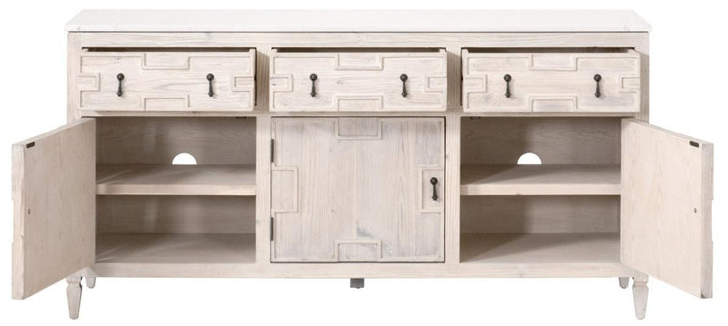 Essentials for Living Bella Antique Emerie Media Sideboard in White Wash Pine, White Quartz image