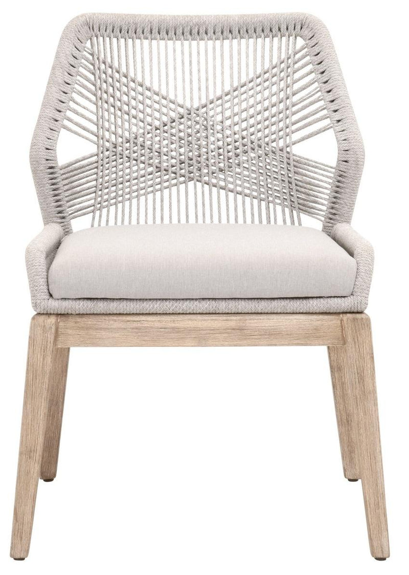 Essentials for Living Woven Loom Dining Chair in Taupe and White Flat Rope, Pumice, Natural Gray Mahogany Set of 2 image