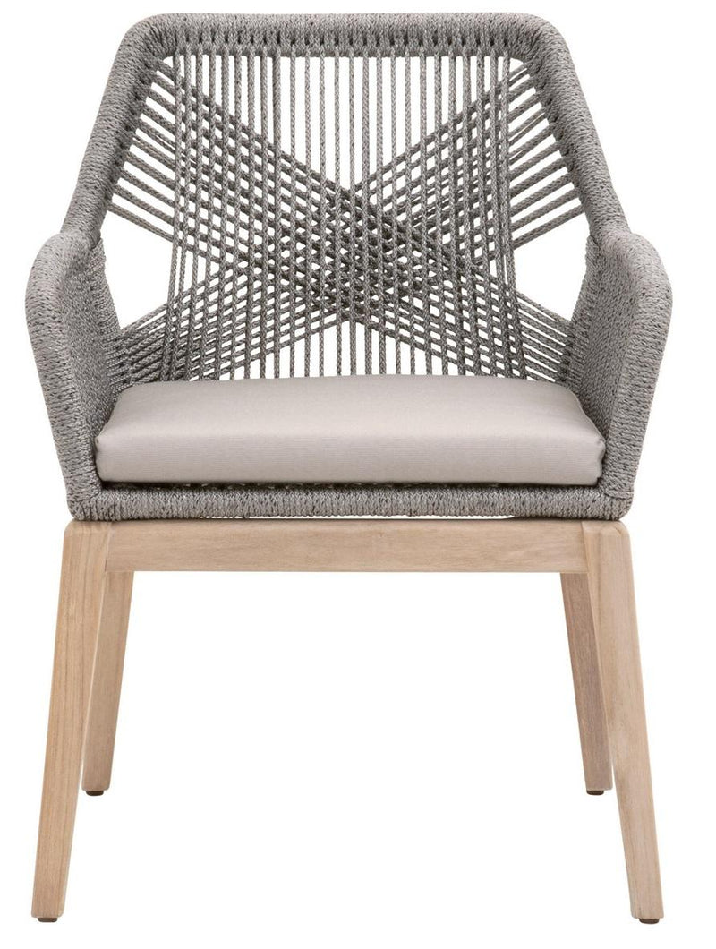 Essentials for Living Woven Loom Outdoor Dining Chair in Platinum Rope, Smoke Gray, Gray Teak Set of 2 image