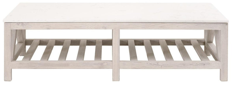 Essentials for Living Bella Antique Spruce Coffee Table in White Wash Pine, White Quartz image