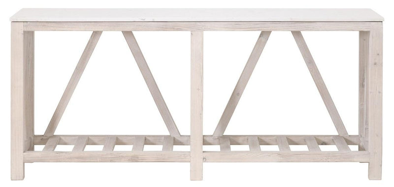 Essentials for Living Bella Antique Spruce Console Table in White Wash Pine, White Quartz image