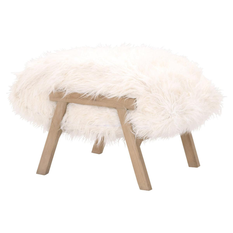 Essentials For Living Bella Antique Tibet Ottoman in White Fur/Smoke Gray Oak image