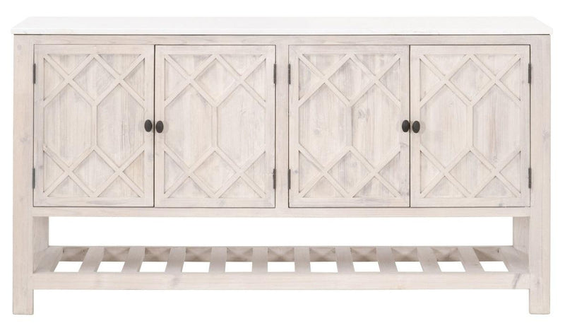 Essentials for Living Bella Antique Willow Media Sideboard in White Wash Pine, White Quartz image