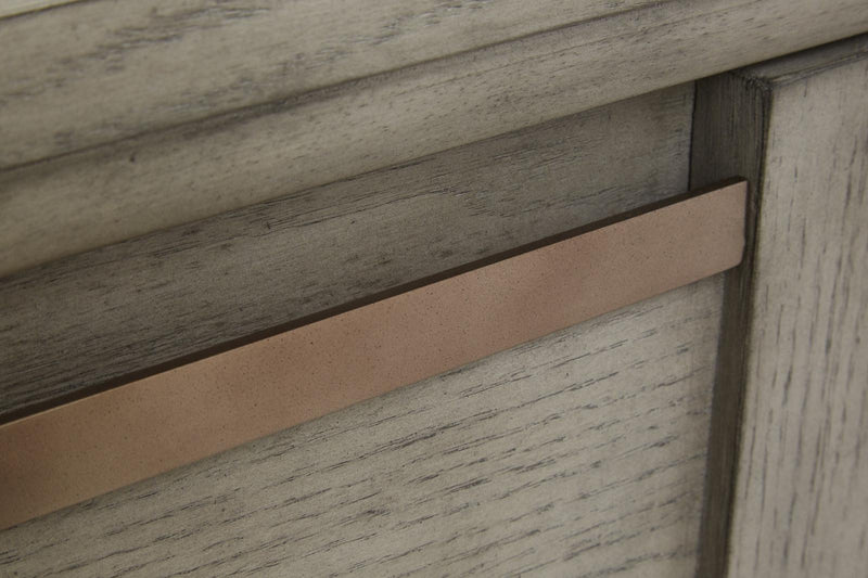 Magnussen Furniture Atelier California King Panel Storage Bed in Nouveau Grey, Palladium Metal