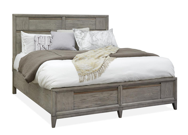 Magnussen Furniture Atelier King Panel Storage Bed in Nouveau Grey, Palladium Metal