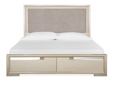 Magnussen Furniture Chantelle California King Upholstered Panel Storage Bed in Champagne