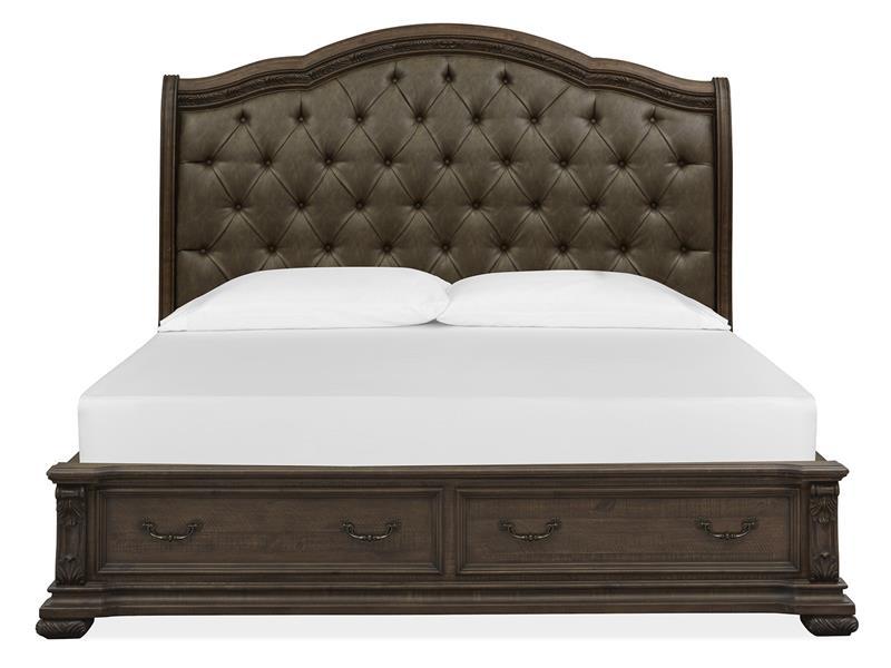 Magnussen Furniture Durango Californina King Upholstered Sleigh Storage Bed in Willadeene Brown