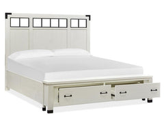 Magnussen Furniture Harper Springs California King Panel Storage Bed with Metal/Wood in Silo White