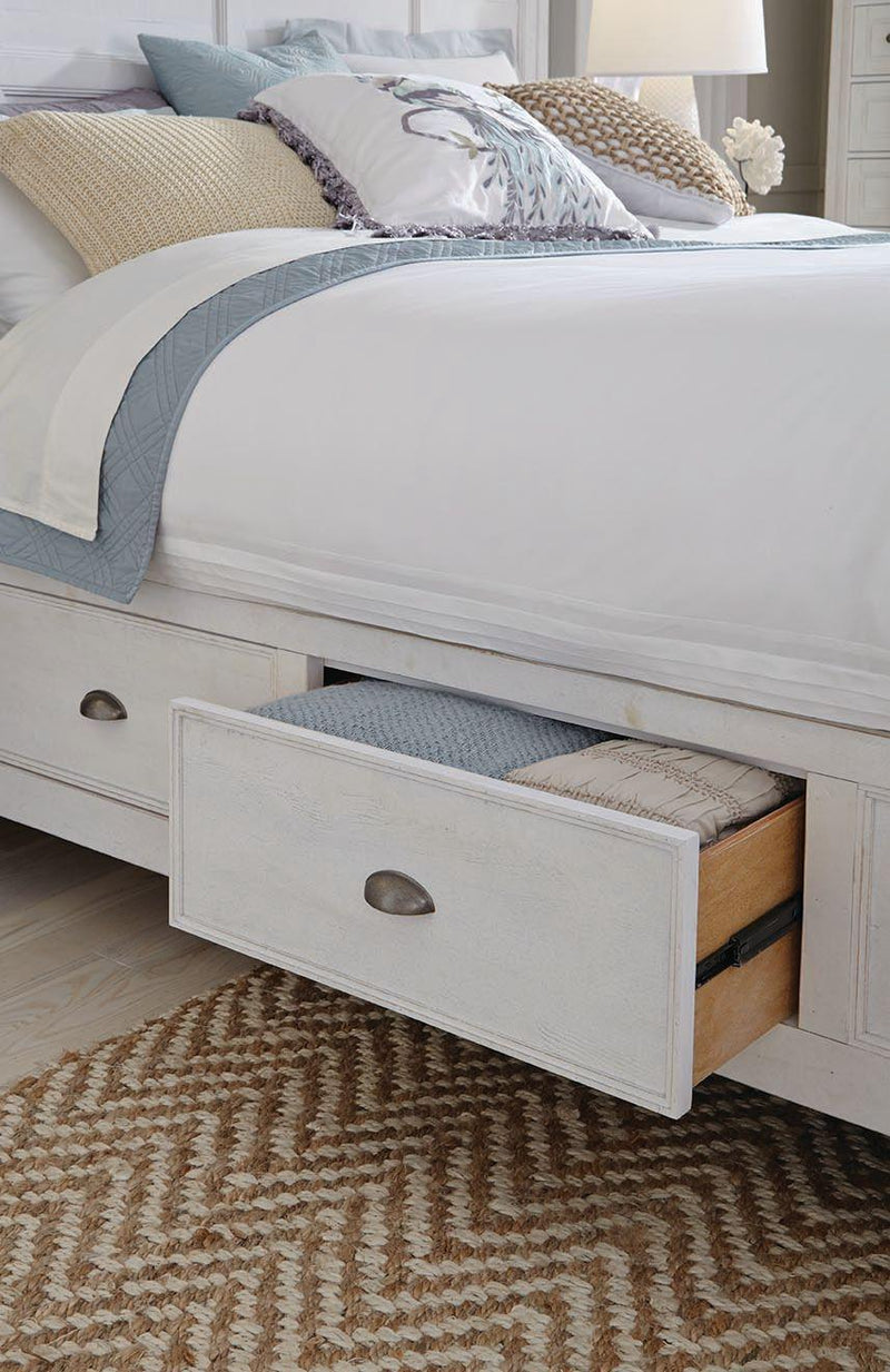 Magnussen Furniture Heron Cove California King Panel Bed w/ Storage Rails in Chalk White B4400-75