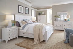 Magnussen Furniture Heron Cove  Queen Panel Bed with Storage Rails in Chalk White