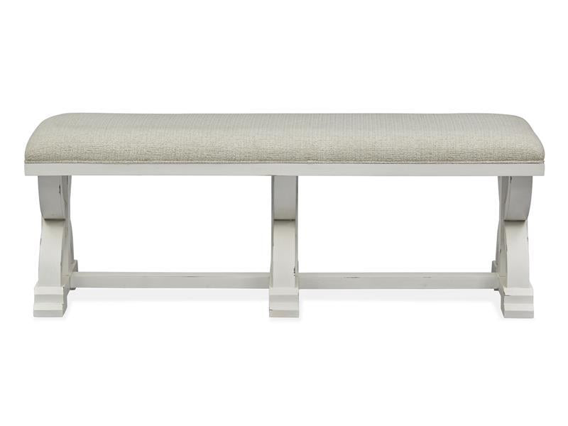 Magnussen Furniture Hutcheson Bench with Upholstered Seat in Berkshire Beige and Homestead White