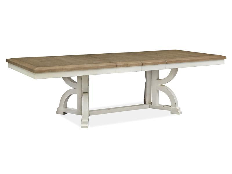 Magnussen Furniture Hutcheson Trestle Dining Table in Berkshire Beige and Homestead White
