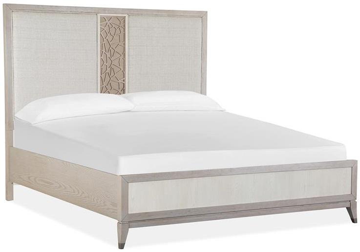 Magnussen Furniture Lenox Cal King Panel Bed with Upholstered PU Fretwork Headboard in Acadia White