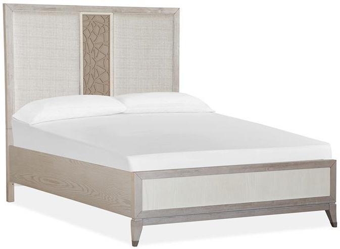 Magnussen Furniture Lenox Queen Panel Bed with Upholstered PU Fretwork Headboard in Acadia White