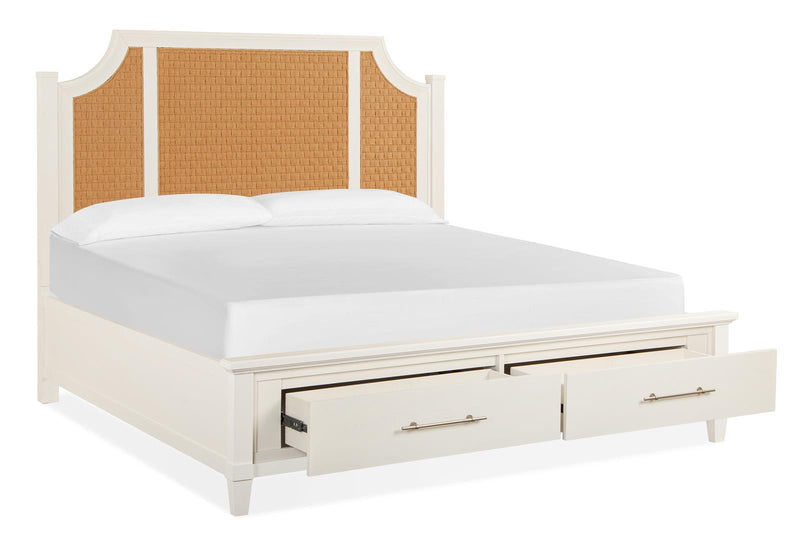 Magnussen Furniture Lola Bay King Arched Woven Storage Bed in Seagull White