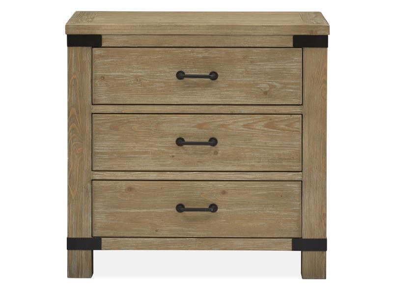 Magnussen Furniture Madison Heights Bachelor Chest with Metal Decoration in Weathered Fawn