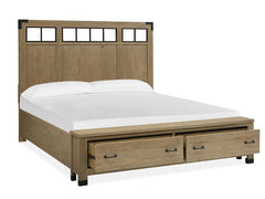 Magnussen Furniture Madison Heights California King Panel Storage Bed with Metal/Wood in Weathered Fawn