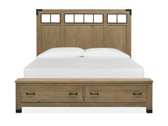 Magnussen Furniture Madison Heights Queen Panel Storage Bed with Metal/Wood in Weathered Fawn