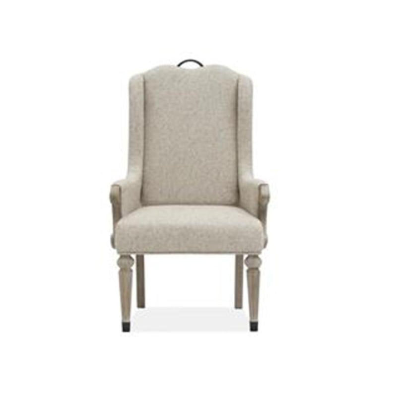 Magnussen Furniture Marisol Upholstered Host Arm Chair in Fawn/Graphite Metal