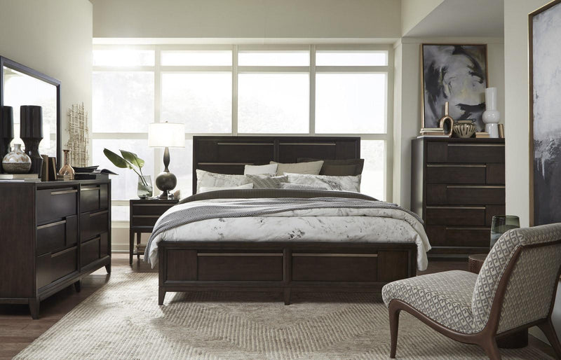 Magnussen Furniture Modern Geometry Queen Panel Storage Bed in French Roast