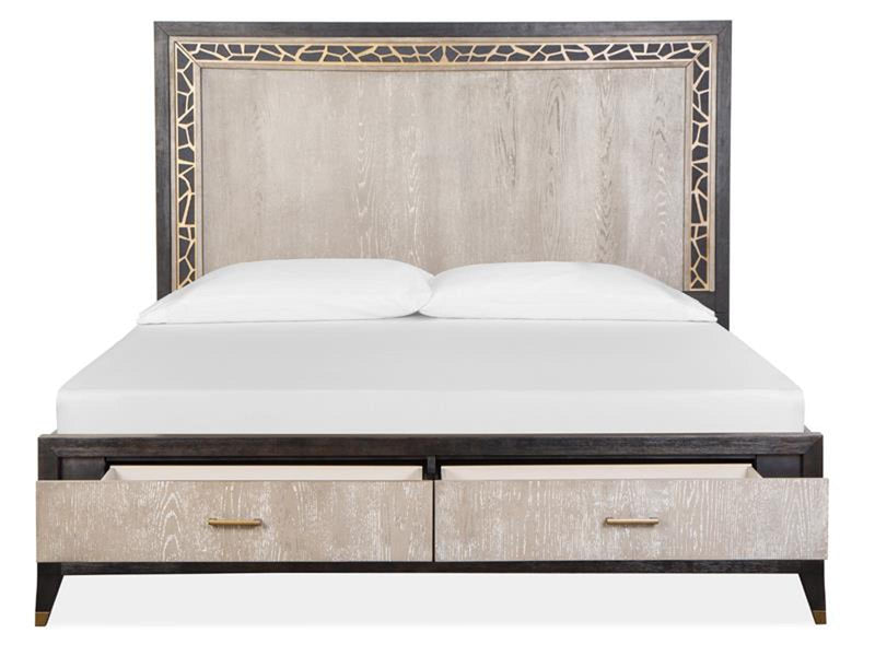 Magnussen Furniture Ryker California King Panel Storage Bed in Nocturn Black/Coventry Grey