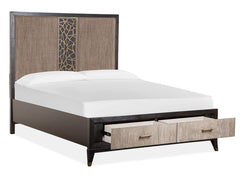 Magnussen Furniture Ryker Queen Upholstered Panel Storage Bed in Nocturn Black/Coventry Grey