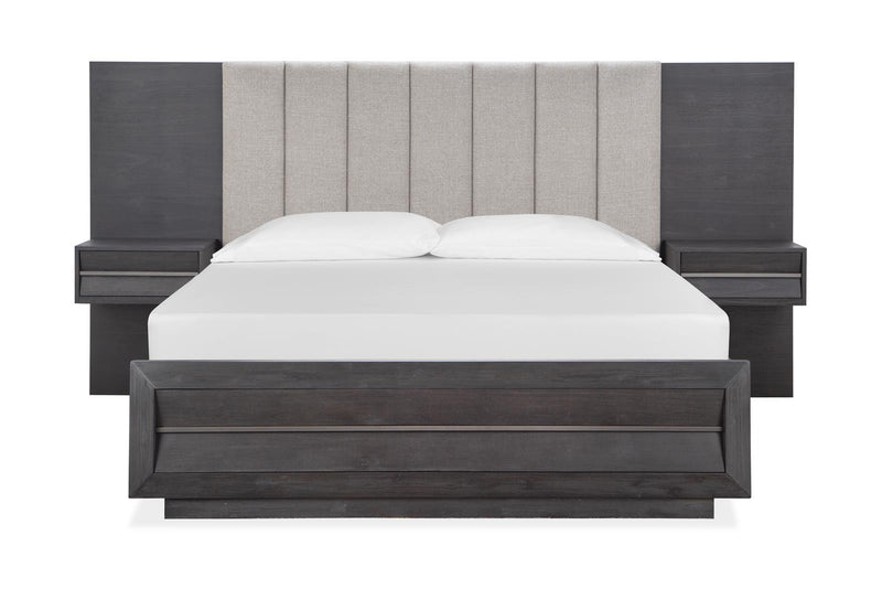 Magnussen Furniture Wentworth Village California King Wall Upholstered Bed with Storage Footboard in Sandblasted Oxford Black image