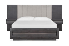 Magnussen Furniture Wentworth Village California King Wall Upholstered Bed with Wood/Metal Footboard in Sandblasted Oxford Black image