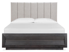 Magnussen Furniture Wentworth Village King Upholstered Bed with Wood/Metal Footboard in Sandblasted Oxford Black B4995-60B image