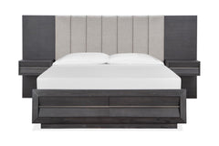 Magnussen Furniture Wentworth Village King Wall Upholstered Bed with Storage Footboard in Sandblasted Oxford Black image