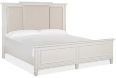 Magnussen Furniture Willowbrook King Panel Bed with Upholstered Headboard in Egg Shell White