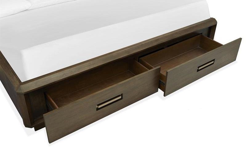 Magnussen Furniture Nouvel Cal King Panel Storage Bed w/Upholstered Headboard in Russet