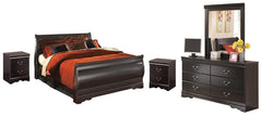Huey Vineyard Black Queen Sleigh Bed with Mirrored Dresser and 2 Nightstands image