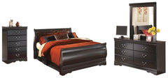 Huey Vineyard Black Queen Sleigh Bed with Dresser, Mirror and Chest of Drawers image