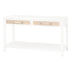 Essentials For Living Traditions Holland Console Table in Matte White/Natural Rattan - WILL SHIP IN 2022 image