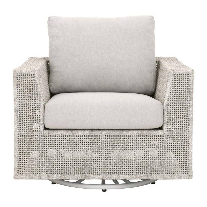 Essentials For Living Woven Tropez Outdoor Swivel Rocker Sofa Chair in Taupe & White Flat Rope/Pumice image