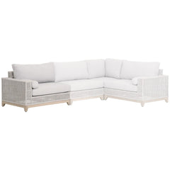 Essentials For Living Woven Tropez Outdoor Modular Left-Facing One Arm Sofa in Taupe & White Flat Rope/Pumice image